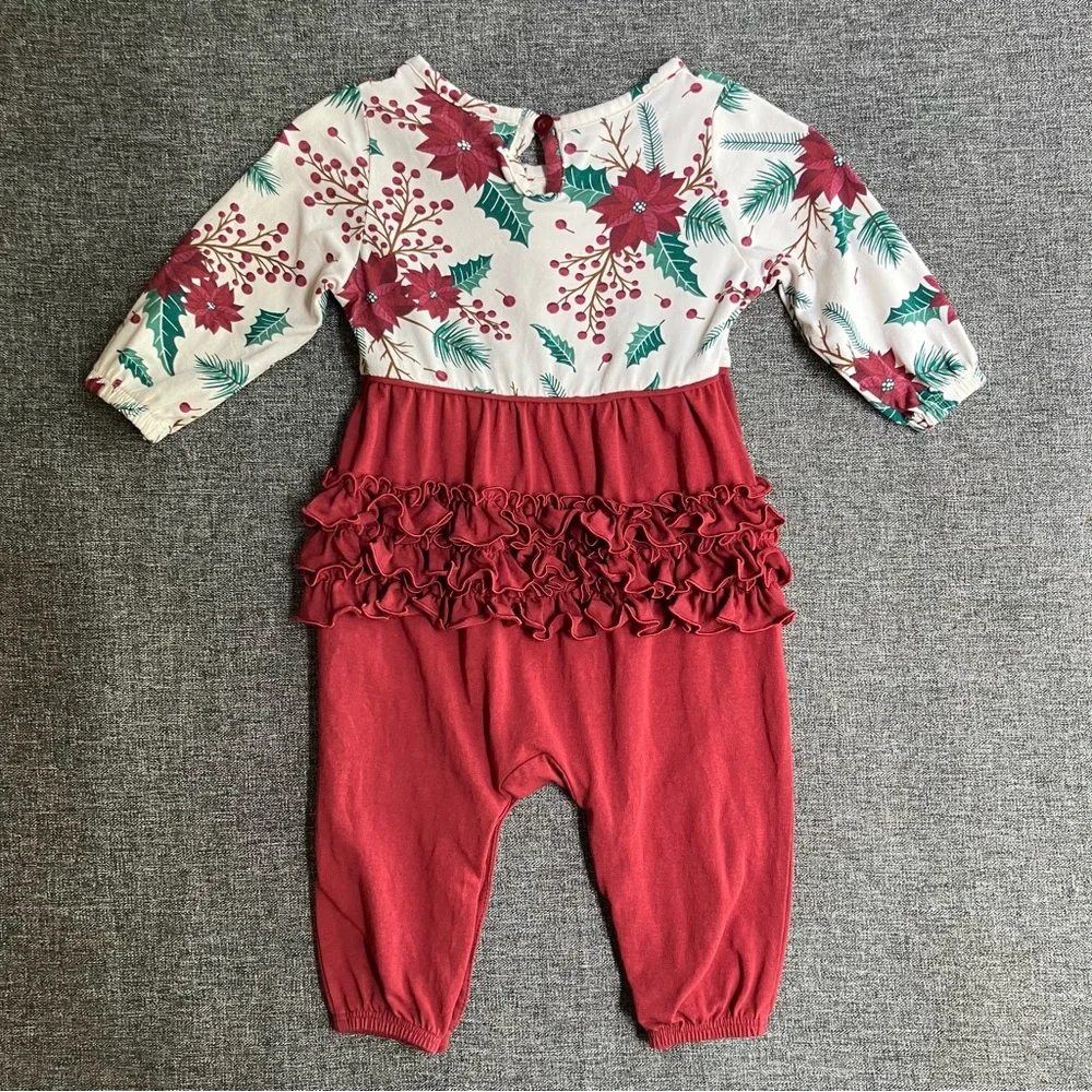 RuffleButts Merry And Bright Long Sleeve Christmas Romper